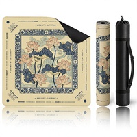 Tapis de Mahjong 31,5 pouces pour 4 joueurs, 3 mm, cousu, antidérapant, en caoutchouc, silencieux, anti-bruit, motif Lotus, imperméable, sans plis, sac de transport portable