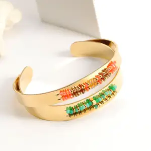 Stainless Steel Jewelry Ladies Bracelets And Bangles Engraved Plated Gold