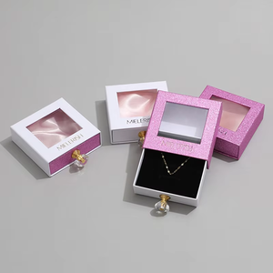 Good Quality Custom Your Own logo Paper <b>Box</b> Clear Window Simple pink White Jewelry Packaging <b>Drawer</b> <b>Box</b> with Stone Handle - Product Image 6