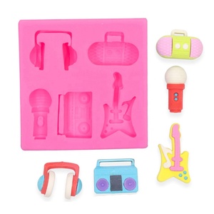Square Shape 3D Fine Classic <strong>Funny</strong> Radio <strong>Headphones</strong> Electric Guitar Player Microphone Graphic Silicone Cake Fondant Mold - Product Image 1