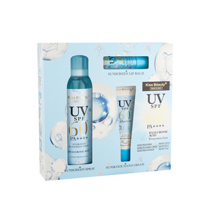 Kiss Beauty Skin Care Clinic 165 ml Spray solaire 30 ml Crème solaire pour les mains <span class=keywords><strong>Baume</strong></span> à lèvres Ensemble 3 en 1 Ensemble de maquillage cosmétique en gros - Product Image 6