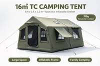 Tente gonflable de 16 m² à deux pièces en coton TC et polyester, zone de couchage et de séjour séparées, installation rapide, tente de luxe pour le glamping
