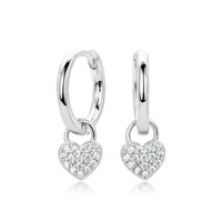 Boucles d'oreilles créoles pendantes en argent sterling 925 plaqué or 18 carats avec cœur en oxyde de zirconium étincelant, hypoallergéniques, pour femme