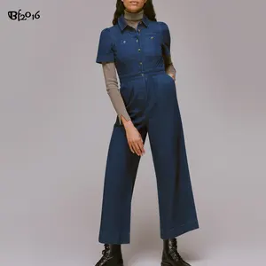 Комбинезон женский джинсовый с карманами, роскошный эластичный синий комбинезон из денима, брюки из денима, большие размеры