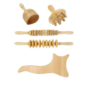 Kit Wood Therapy Massage Tools Handheld Cellulite Muscle Release Stick Massager Roller Kit