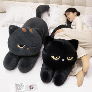 Oreiller en peluche chat noir moelleux de 60 cm, long chat <span class=keywords><strong>gris</strong></span> couché sur du coton PP, cadeau pour les filles - Product Image 3
