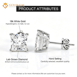 Goldleafgem <b>Fine</b> 1.5CT VVS2 18K White Gold Princess Cut Lab Grown Diamond <b>Stud</b> <b>Earrings</b> Claw Setting <b>Earring</b> Jewelry IGI Report - Product Image 3