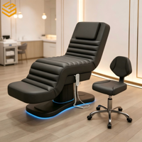 Table de massage électrique portable polyvalente à 3 moteurs avec base LED, lit de traitement professionnel pour SPA et salon de beauté, tabouret inclus
