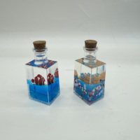 Bouteille flottante en acrylique avec poids-liquide et bouchon en liège, figurine de poisson-clown flottante, décoration de bureau, souvenir personnalisé, liquide transparent