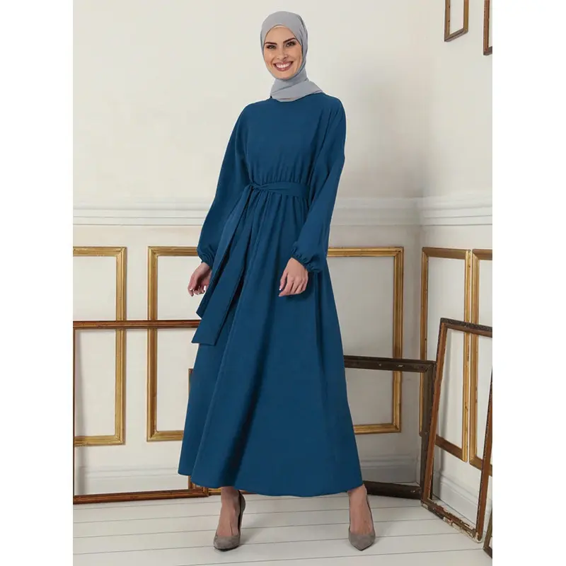 Abaya Dubai Turki Warna Solid Sederhana Sederhana Pakaian Islami Abaya Muslim Gaun Lengan Panjang Gaun Jubah Wanita