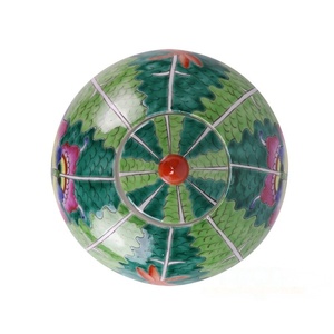 Pot en céramique émaillé peint à la main avec couvercle, motif <span class=keywords><strong>chou</strong></span> bok choy, H24cm D24cm 1300 ℃   Décoration de cuisine et rangement de style Chinoiserie rustique, cuite à haute température - Product Image 5