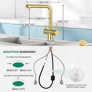 Robinet de cuisine moderne à 3 voies avec douchette extractible dorée, vente chaude en usine - Product Image 3