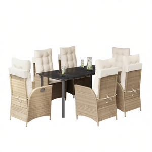 Set da Pranzo da Giardino in Rattan per 6 Persone, Arredamento da Esterno Resistente alle Intemperie, Design Contemporaneo Beige Crema Bianco - Product Image 1