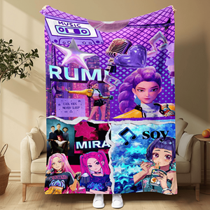 Couverture en flanelle Kpop Demon Hunters pour les QUATRE SAISONNES, couverture de dessin animé Anime Huntrix Rumi Saja pour garçons, couverture pour la maison, les voyages, cadeau - Product Image 5