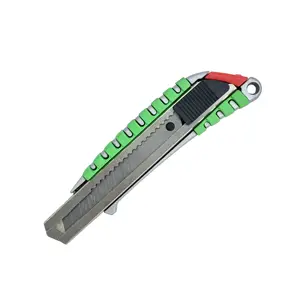 Cuchillo de utilidad retráctil con mango de Metal y plástico, cortador de hoja de Metal de 18mm, venta al por mayor