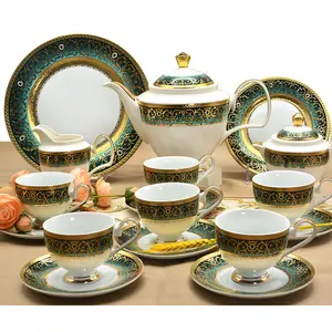 Ourwarm — décoration en relief or, en porcelaine, ensemble comprenant théière, pot à lait, tasse à thé ou de café, lot de 24 pièces