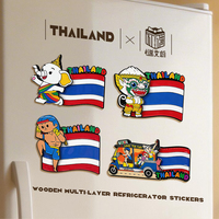 Ensemble d'accessoires promotionnels OEM ODM : Aimants de réfrigérateur en bois style thaïlandais, thème drapeau national et folklorique, souvenirs de voyage