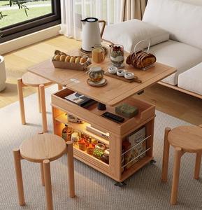 <span class=keywords><strong>Tavolino</strong></span> da Caffè Moderno in Legno Massello Estensibile e <span class=keywords><strong>Pieghevole</strong></span>, Altezza Regolabile, per Piccoli Appartamenti, Soggiorno, Divano, Mobile Laterale, Carrello Mobile - Product Image 2