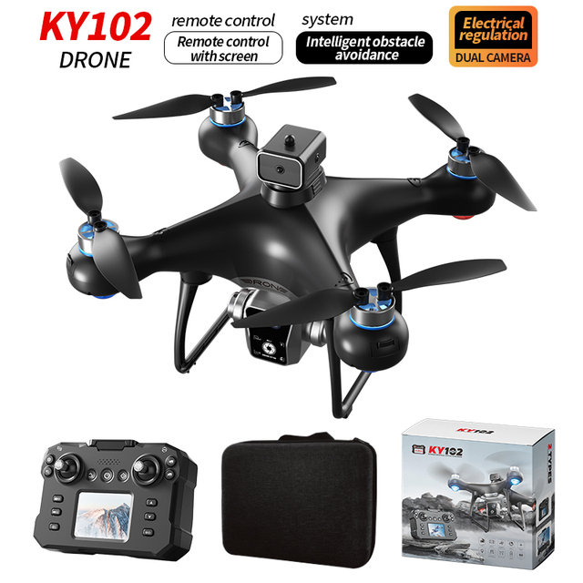 KY102 Brushless Plastic Drone Screen Remote 4K HD FPV Dual Camera Beginner Quadcopter Altitude Hold 1KM 3D Flip Li-ion Battery