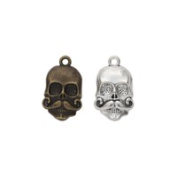Colgante gótico de calavera con bigote, de aleación de zinc, bronce y plata antigua, para detalles de chalecos de motociclista