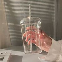 Tasses à café en verre transparent de 450 ml à simple paroi avec couvercle et paille pour le thé et l'eau – Vaisselle de bureau