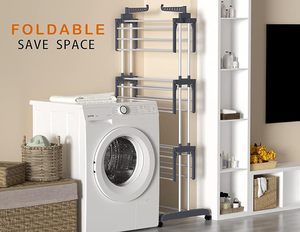 Di chuyển khô giá 4-Tier clothesline nối dài dọc quần áo airer có thể gập lại sàn khăn giặt giá bán buôn - Product Image 6