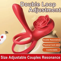 Vibrateur puissant pour pénis, anneau de pénis à télécommande, rose rouge, silicone+ABS, éjaculation retardée, jouets sexuels pour adultes, hommes 18+
