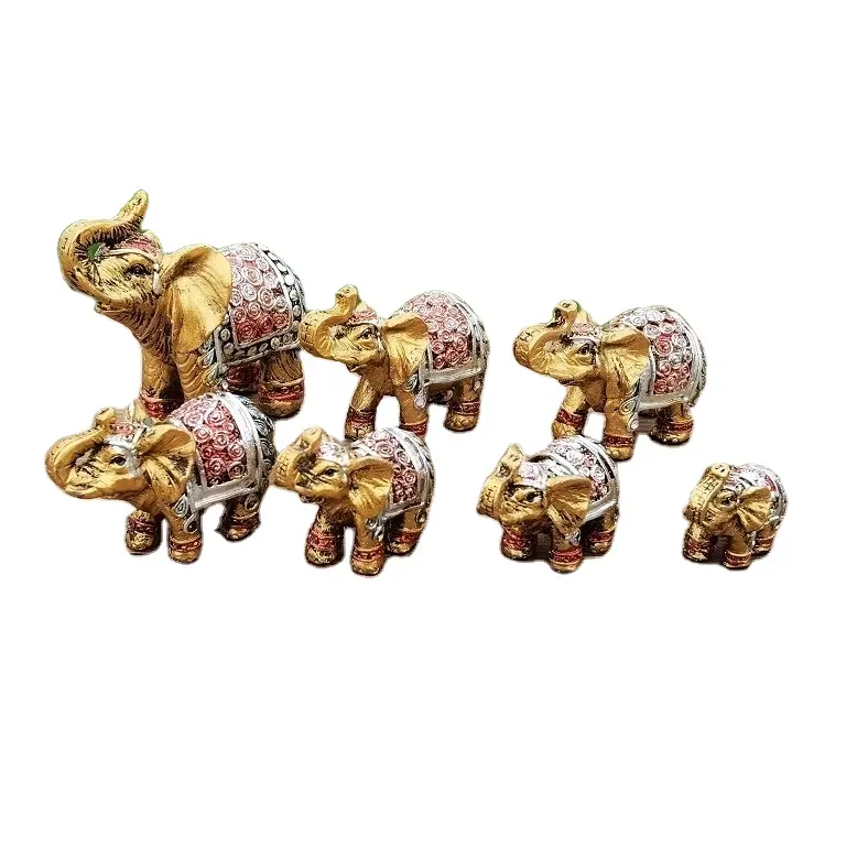 Conjunto de arte decorativo resina elefante dourado
