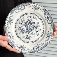 Nouvel ensemble de vaisselle de luxe moderne en porcelaine avec incrustations dorées, assiettes de dîner rondes en New Bone China à motifs floraux bleus et verts