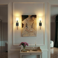 Applique murale LED créative de style américain moderne, dimmable E27, avec corps en fer et abat-jour en tissu, pour chambre, hôtel, couloir, hall d'entrée