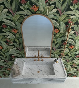 Meuble-lavabo mural flottant Unionstone pour salle de bain, en marbre cannelé blanc de Carrare, avec vasque simple cannelée - Product Image 3