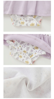 Ensemble 2 pièces barboteuse bébé à manches courtes en coton à motif floral avec bretelles et bandeau pour fille – Tenue d'été