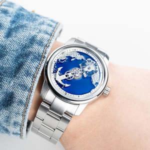 Montres automatiques en acier inoxydable pour hommes SM1089, cadran émaillé noir unique et personnalisé, heure sauteuse mécanique. - Product Image 6