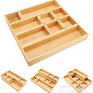 Bamboo Drawer Organizer With Partitions Rectangular <b>Kitchen</b> Tableware <b>Storage</b> <b>Box</b> For Cutlery And Spices - Product Image 5