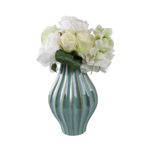Vaso Decorativo in Ceramica Scanalata con Coperchio, Verde Teal, 12 Pollici, Scultura Decorativa per Soggiorno e Camera da Letto - Product Image 2