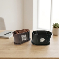 Porte-stylo multifonction en cuir PU et carton de forme ovale LG-B067, horloge, cadre photo, accessoires de bureau, boîte de rangement (personnalisable)