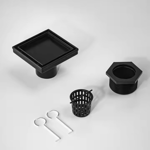 Siphon de sol carré noir mat de style américain en acier inoxydable 304 avec bride de fixation pour salle de bain ou cuisine moderne - Product Image 3