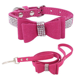Yolen vente en gros <span class=keywords><strong>Amazoo</strong></span>, vente chaude de luxe en velours rose strass de haute qualité chat petit moyen chien laisse nœud papillon colliers pour animaux de compagnie - Product Image 2