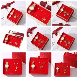 Valentine's Day Mother's Day Gift <b>Set</b> Diamond-<b>Studded</b> Watch Stainless Steel Necklace Butterfly Accessories Business Gift <b>Set</b> - Product Image 5