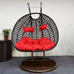 Modern Double Egg Rattan Swing <b>Chair</b> Outdoor Patio <b>Hanging</b> <b>Chair</b> with Metal Stand for Courtyard Park Hotels - Product Image 4
