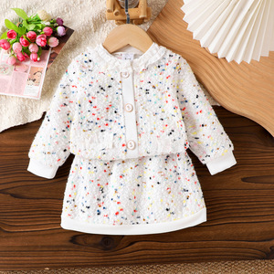 Ropa para Niños, Estilo Europeo Americano, Conjunto de Falda y Top de Manga Larga Beige para Primavera y Otoño, Ropa para Niñas de 0 a 3 Años - Product Image 1