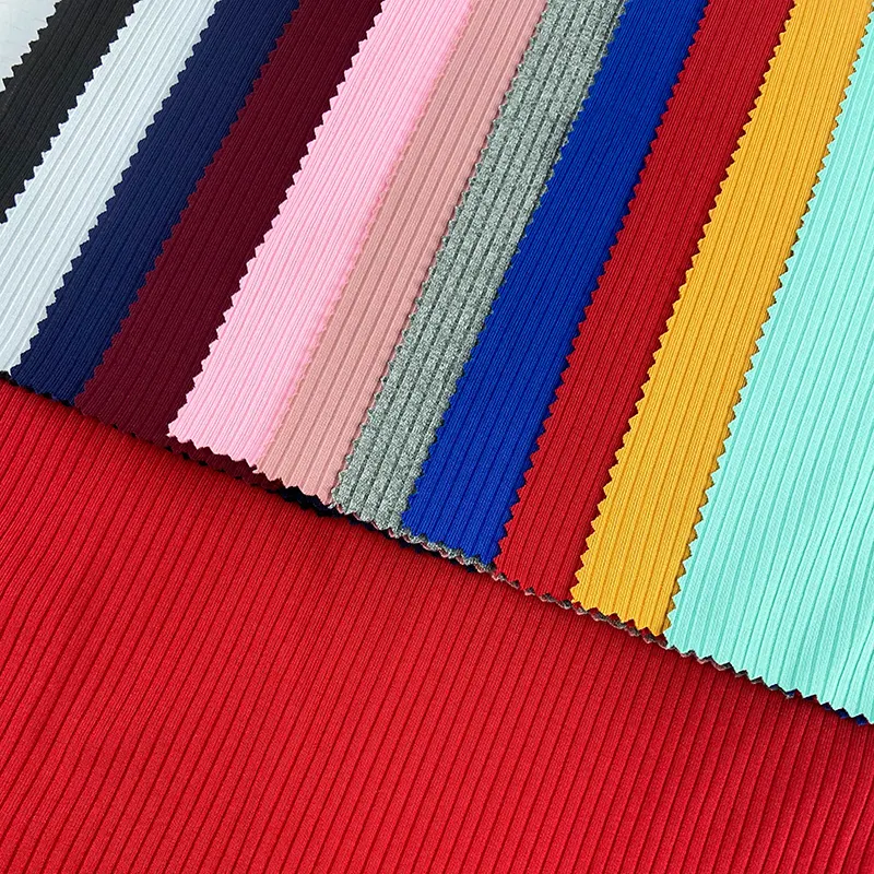 CUSTOMIZE KNITTED RIB FABRIC 100% polyester spandex stretch FABRIC 4x2 8X5 5X3 for women garment 95% poly 5%span