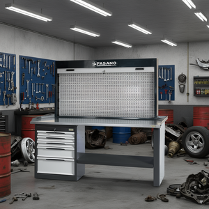 Banco de trabajo Fasano Tools con panel trasero perforado y cajones para reparación de automóviles - Product Image 3