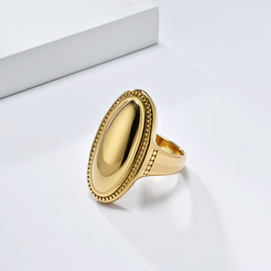 Bijoux de mode en acier inoxydable plaqué or 18 carats de haute qualité grande <span class=keywords><strong>bague</strong></span> <span class=keywords><strong>plate</strong></span> ovale Design personnalisé <span class=keywords><strong>bague</strong></span> d'usure exagérée - Product Image 2
