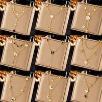 Collier pendentif en forme de cœur et de papillon superposé avec perle, en acier inoxydable 316L de haute qualité, plaqué or 18K PVD, pour femmes
