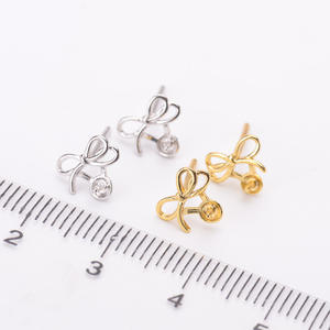 ต่างหูเงินแท้ S925 แบบติดหู ประดับมุก DIY พร้อมลูกปัดกลมขนาด 5-7 มม. ฐานเปล่าและโบว์ 20732 - Product Image 1
