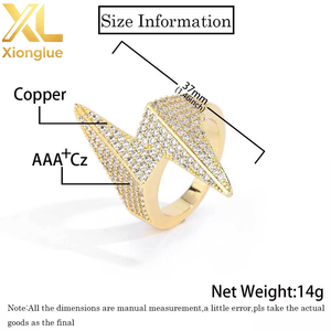 18K Gold Plated Full Diamond Shaped <b>Ring</b> Hop Trend Insert Zircon <b>Ring</b> for Men Women <b>Brass</b> Jewelry - Product Image 1
