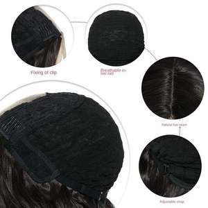 Perruque synthétique transparente à franges, grandes ondulations, longue et bouclée, brun foncé, brun doré, effet vague d'eau, pour femme – Offre spéciale - Product Image 3
