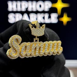 Collar con Colgante de Letra Personalizada con Nombre, Estilo Hip Hop, Chapado en Oro y Plata, con Incrustaciones de Moissanita, para Unisex - Product Image 5
