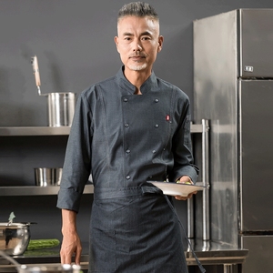 Chef chinois vêtements de travail exécutif Restaurant vêtements Chef hommes à manches longues cuisinier vêtements hôtel cuisine Chef uniforme - Product Image 5